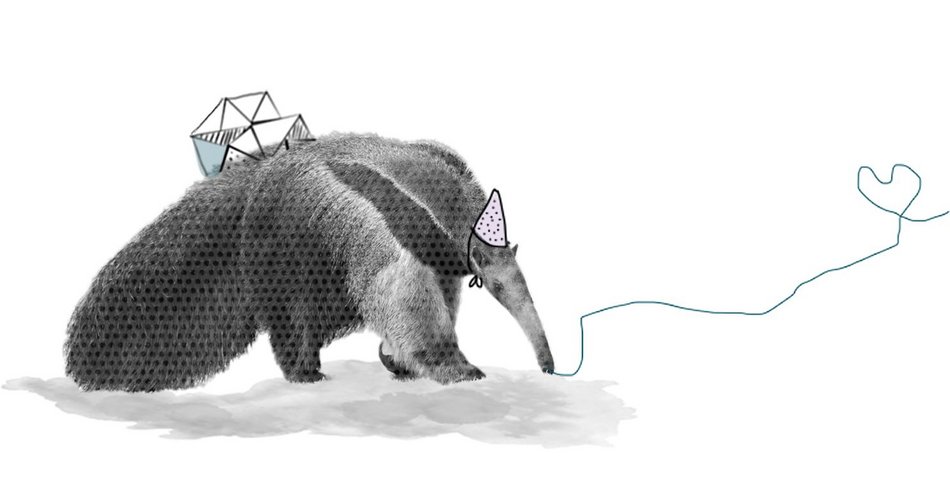 Schwarz-weiß Grafik von einem Nasenbär